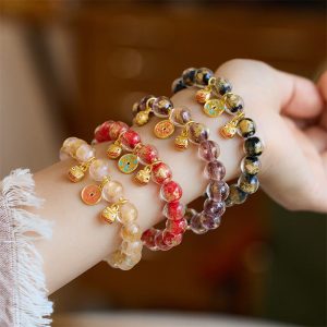 Buddha Stones Gold Swallowing Beast Copper Coin Good Luck Charm Liuli Glass Bead Fortune Bracelet Bracelet BS main