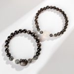 Buddha Stones Natural Silver Sheen Obsidian Cute Cat Head Protection Bracelet Bracelet BS 1