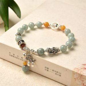 Buddha Stones 925 Sterling Silver Natural Jade Amber PiXiu Pony Success Bracelet Bracelet BS Jade (Prosperity ♥ Abundance)