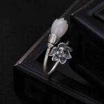 Buddha Stones Jade Lotus Copper Balance Healing Adjustable Ring Ring BS 8