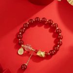 Buddha Stones Year of the Dragon Dumpling Natural Red Agate Garnet Hetian Jade Fu Character Luck Success Bracelet Bracelet BS 2