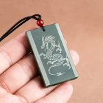 Buddha Stones Hetian Cyan Jade Dragon Engraved Success Necklace Pendant Necklaces & Pendants BS 3