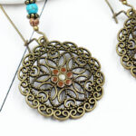 Buddha Stones Round Flower Design Luck Dangle Drop Earrings Earrings BS 6