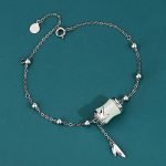 Buddha Stones 925 Sterling Silver 22K Gold Hetian White Jade Bamboo Leaf Luck Necklace Pendant Bracelet Bracelet Necklaces & Pendants BS 925 Sterling Silver Bracelet