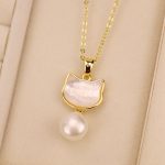 Buddha Stones Natural Pearl Copper Cat Healing Necklace Pendant Earrings Bracelet Necklaces & Pendants BS White-Necklace(Necklace Length: 40cm)