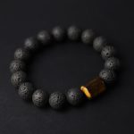 Buddha Stones Lava Rock Ebony Wood Tiger Eye Support Healing Bracelet Bracelet BS Lava Rock&Tiger Eye 20cm