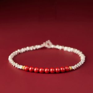 Buddha Stones 925 Sterling Silver Cinnabar Fu Character Blessing Bracelet Bracelet BS Cinnabar(Wrist Circumference 15-18cm)