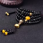 Buddha Stones 108 Beads Natural Black Obsidian Lotus Fulfilment Mala Bracelet Bracelet Mala BS 3