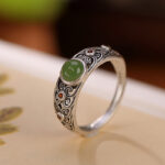 Buddha Stones 925 Sterling Silver Hetian Cyan Jade Harmony Adjustable Ring Ring BS Silver