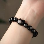 Buddha Stones Gold Sheen Obsidian Silver Sheen Obsidian Lovely Paw Lucky Cat Protection Bracelet Bracelet BS 16