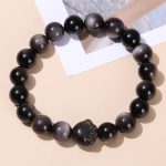 Buddha Stones Natural Gold Sheen Obsidian Silver Sheen Obsidian Cute Cat Paw Claw Wealth Bracelet Bracelet BS Silver Sheen Obsidian 10mm