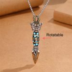 Buddha Stones Tibet Om Mani Padme Hum Dzi Bead Dorje Vajra Pattern Wealth Rotatable Necklace Pendant Necklaces & Pendants BS 4
