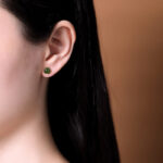 Buddha Stones 925 Sterling Silver Plated Gold Natural Hetian Cyan Jade Bead Luck Stud Earrings Earrings BS 6