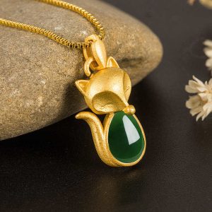 Buddha Stones Green Chalcedony Fox Pattern Courage Necklace Pendant Necklaces & Pendants BS Green Chalcedony(Strength♥Courage)