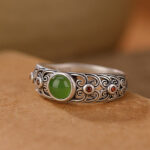 Buddha Stones 925 Sterling Silver Hetian Cyan Jade Harmony Adjustable Ring Ring BS 6