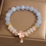 Buddha Stones Aquamarine White Agate Pearl Abacus Beads Flower Healing Bracelet Bracelet BS 1