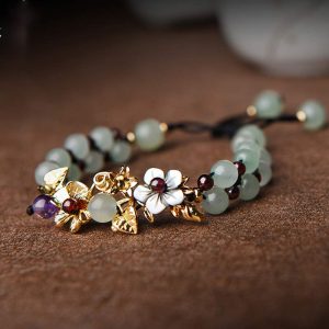 Buddha Stones Green Aventurine Garnet Bead Flower Petal Luck Bracelet Bracelet BS main