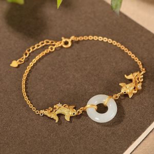 Buddha Stones White Jade Koi Fish Prosperity Bracelet Bracelet BS Koi Fish (Luck ♥ Prosperity)