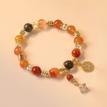 Buddha Stones Natural Multicolored Rutilated Quartz Eight-pointed Star Flower Wealth Bracelet Bracelet BS Rutilated Quartz(Auspiciousness♥Courage)(Wrist Circumference 14-16cm)