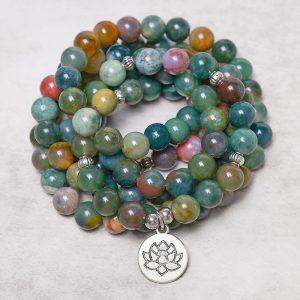 Buddha Stones 108 Mala Beads Indian Agate Lotus OM Buddha Tree of life Positive Calm Bracelet Mala Bracelet BS Lotus (ENLIGHTENMENT ♥ NEW BEGINNINGS)