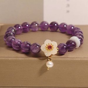 Buddha Stones Natural Amethyst White Agate Pearl Charm Balance Bracelet Bracelet BS main
