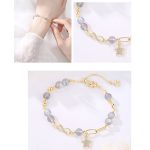 Buddha Stones 14K Gold Plated Natural Strawberry Quartz Moonstone Möbius Loop Eternal Love Star Positive Bracelet