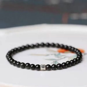 Buddha Stones Natural Black Obsidian Smoky Quartz Purification Strength Bracelet Bracelet BS 6mm Black Obsidian 17-19cm
