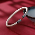 Buddha Stones 999 Sterling Silver Heart Sutra Engraved Red Agate Protection Bracelet Bangle Bracelet Bangle BS 1