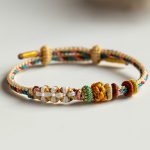 Buddha Stones Handmade Dunhuang Color Peach Blossom Pattern Braid String Bracelet Bracelet BS 3