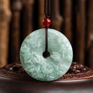Buddha Stones Round Jade Peace Buckle Peony Flower Abundance Necklace Pendant Necklaces & Pendants BS Jade (Prosperity ♥ Abundance)