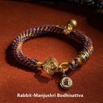 Buddha Stones 925 Sterling Silver Chinese Zodiac Natal Buddha Om Mani Padme Hum Luck Bell Braided String Bracelet Bracelet BS Rabbit-Manjushri Bodhisattva 17-19cm