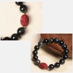 Buddha Stones Chinese Zodiac Natal Buddha Natural Black Obsidian Cinnabar Purification Bracelet Bracelet BS 31