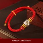 Buddha Stones 999 Sterling Silver Chinese Zodiac Natal Buddha Red Rope Luck Strength Handcrafted Kids Bracelet Bracelet BS Rooster-Acalanatha(Bracelet Size 12cm-16cm)