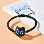Buddha Stones Ebony Wood Cat Head Pattern Peace King Kong Knot Braided Bracelet Bracelet BS Black Rope(Wrist Circumference 14-18cm)