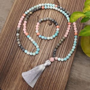 108 Mala Beads Amazonite Black Glitter Stone Positive Tassel Bracelet (Extra 30% Off | USE CODE: FS30) Mala Bracelet BS main