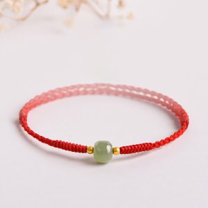 Buddha Stones Handmade Jade Lucky Bead Prosperity Braided Bracelet Bracelet BS Red(Wrist Circumference 14-20cm)
