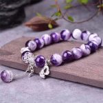 Buddha Stones 925 Sterling Silver Natural Amethyst Healing Feet Love Heart Charm Bracelet Bracelet BS 3
