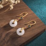 Buddha Stones FengShui White Jade Butterfly Fortune Earrings Earrings BS 2