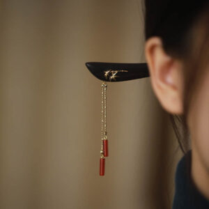 Buddha Stones Red Agate Ebony Wood Confidence Tassel Hairpin Hairpin BS Red Agate (Confidence ♥ Calm)