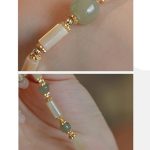 Buddha Stones 14K Gold Plated Tridacna Stone Hetian Jade Bead Bamboo Pattern Bracelet Bracelet BS 5