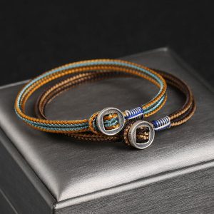 Buddha Stones  925 Sterling Silver Handmade Button Protection Weave String Bracelet Bracelet BS main