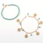 Buddha Stones 2Pcs Turquoise Stone Flower Protection Bracelet Anklet Bracelet BS 6