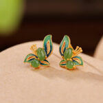 Buddha Stones 925 Sterling Silver Plated Gold Natural Cyan Jade Butterfly Luck Healing Earrings Earrings BS Golden Blue Butterfly