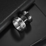 Buddha Stones Yin Yang Titanium Steel Balance Rotatable Ring Ring BS 4