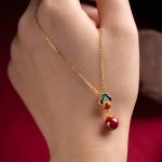 Buddha Stones 925 Sterling Silver Plated Gold Cinnabar Red Agate Blessing Necklace Pendant Earrings Ring Set Bracelet Necklaces & Pendants BS Necklace