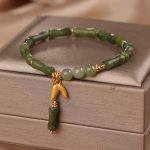 Buddha Stones Green Bamboo Jade Leaf Pattern Wealth Luck Bracelet Bracelet BS 5