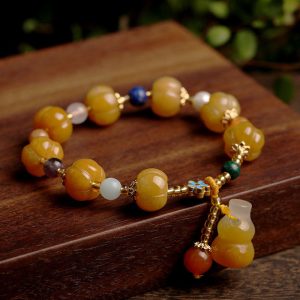 Buddha Stones Golden Silk Jade Pixiu Wealth Bracelet Bracelet BS 1