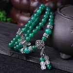 Buddha Stones Natural Green Agate Butterfly Support Bracelet Mala Bracelet BS 1