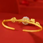Buddha Stones 925 Sterling Silver Plated Gold Hetian Jade  Plum Blossom Luck Necklace Pendant Bracelet Bangle Ring Bracelet Necklaces & Pendants BS 10