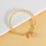Buddha Stones Natural Golden Rutilated Quartz Fu Character Peace Buckle Charm Wealth Bracelet Bracelet BS 4